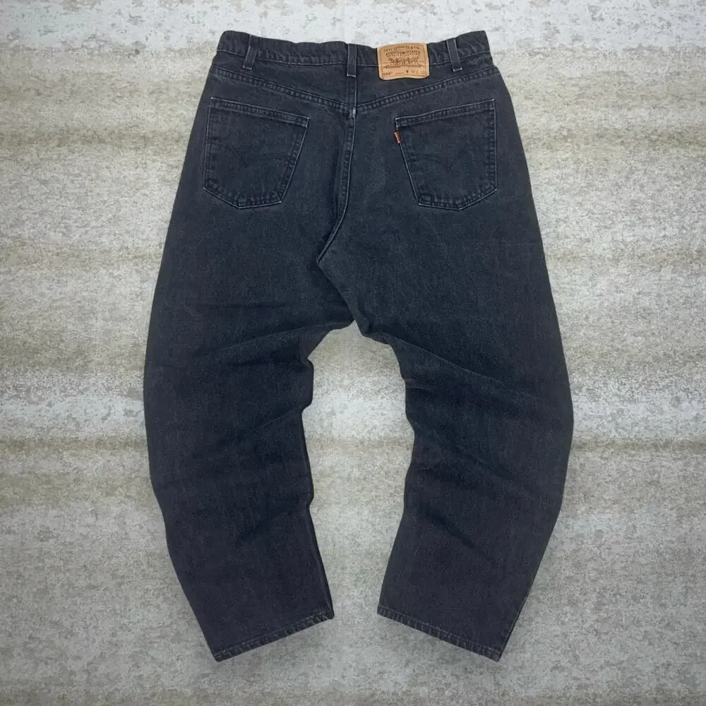Vintage 90s Levis Jeans 550 38x30 Relaxed Jet Black Wash Denim USA Orange Tab